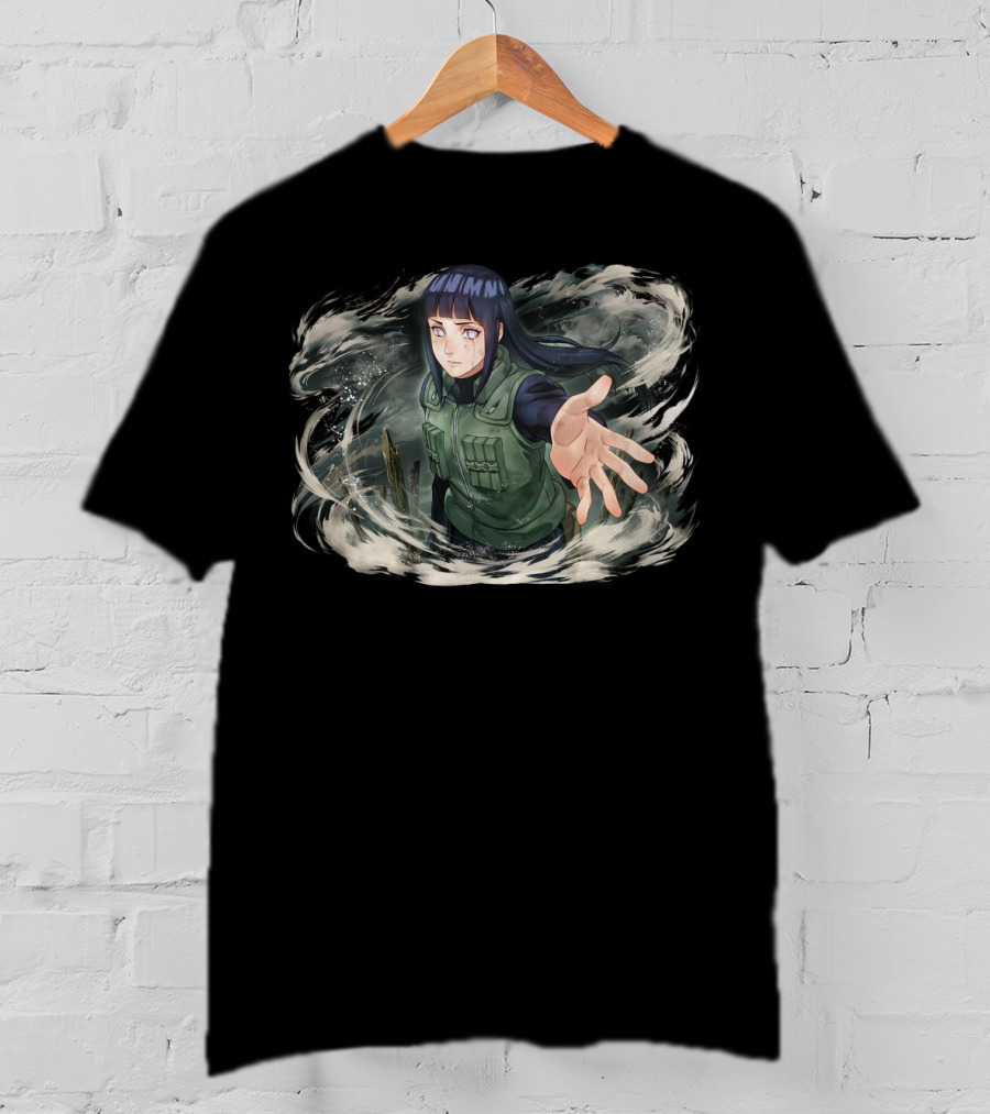 Hinata Hyuga Hand Reaching Anime Character In Swirling T-Shirt