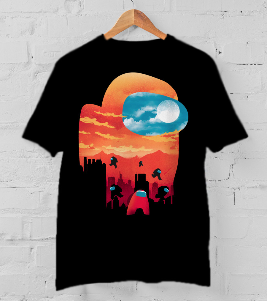 Sunset Among Us Impostors Skyline Scene T-Shirt