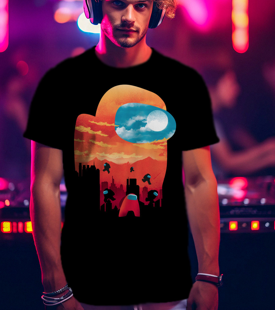 Sunset Among Us Impostors Skyline Scene T-Shirt