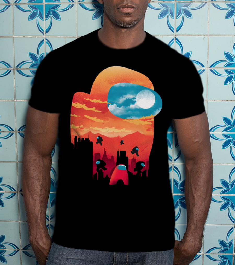 Sunset Among Us Impostors Skyline Scene T-Shirt