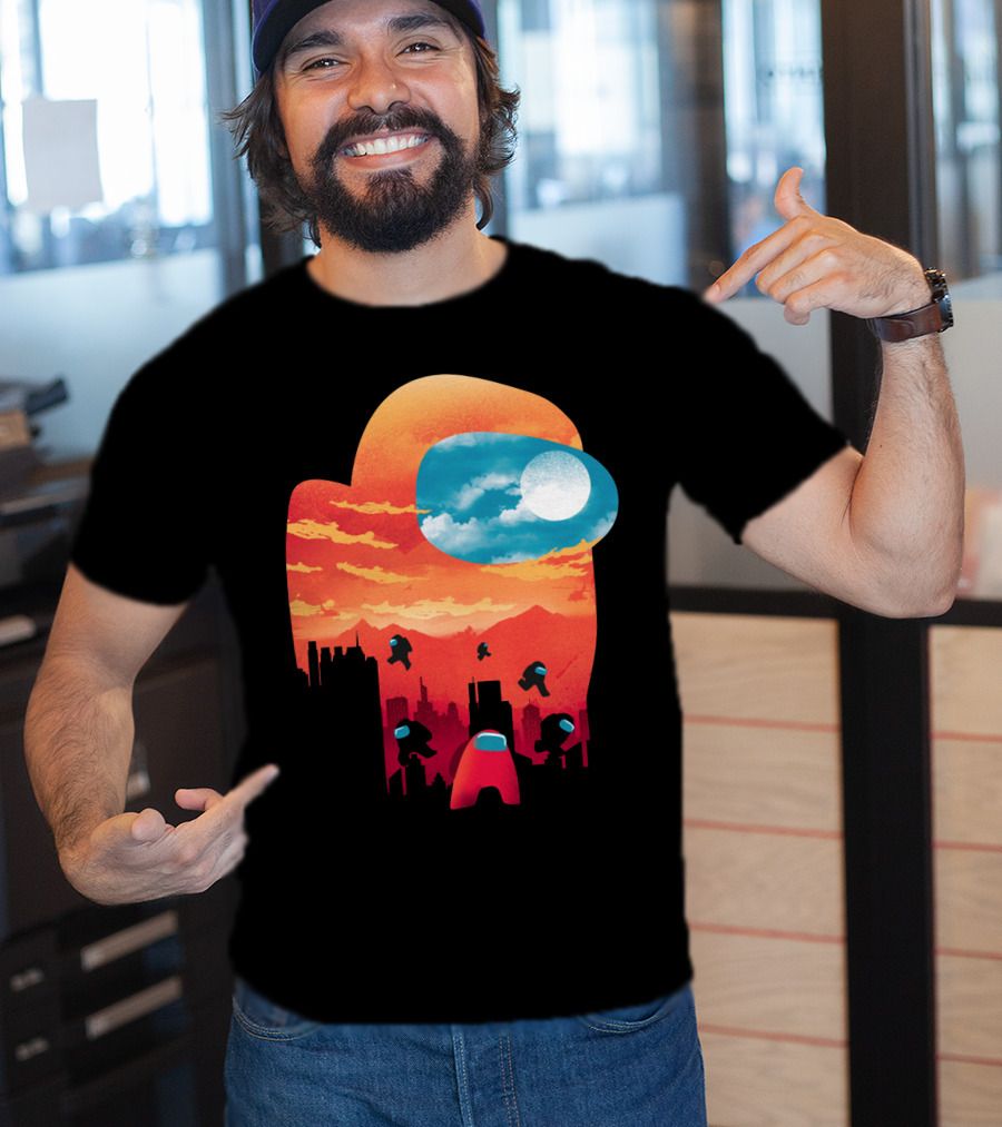 Sunset Among Us Impostors Skyline Scene T-Shirt