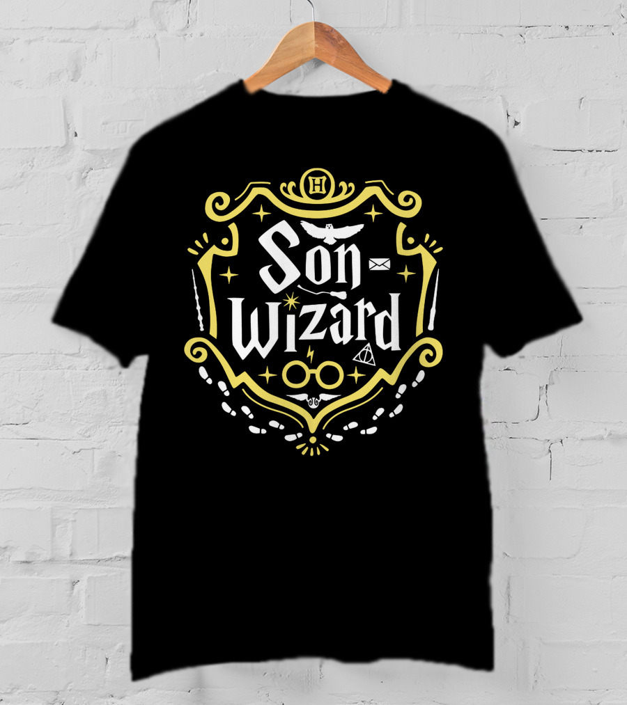 Son Wizard H Glasses Owl Letter Lightning Stars T-Shirt
