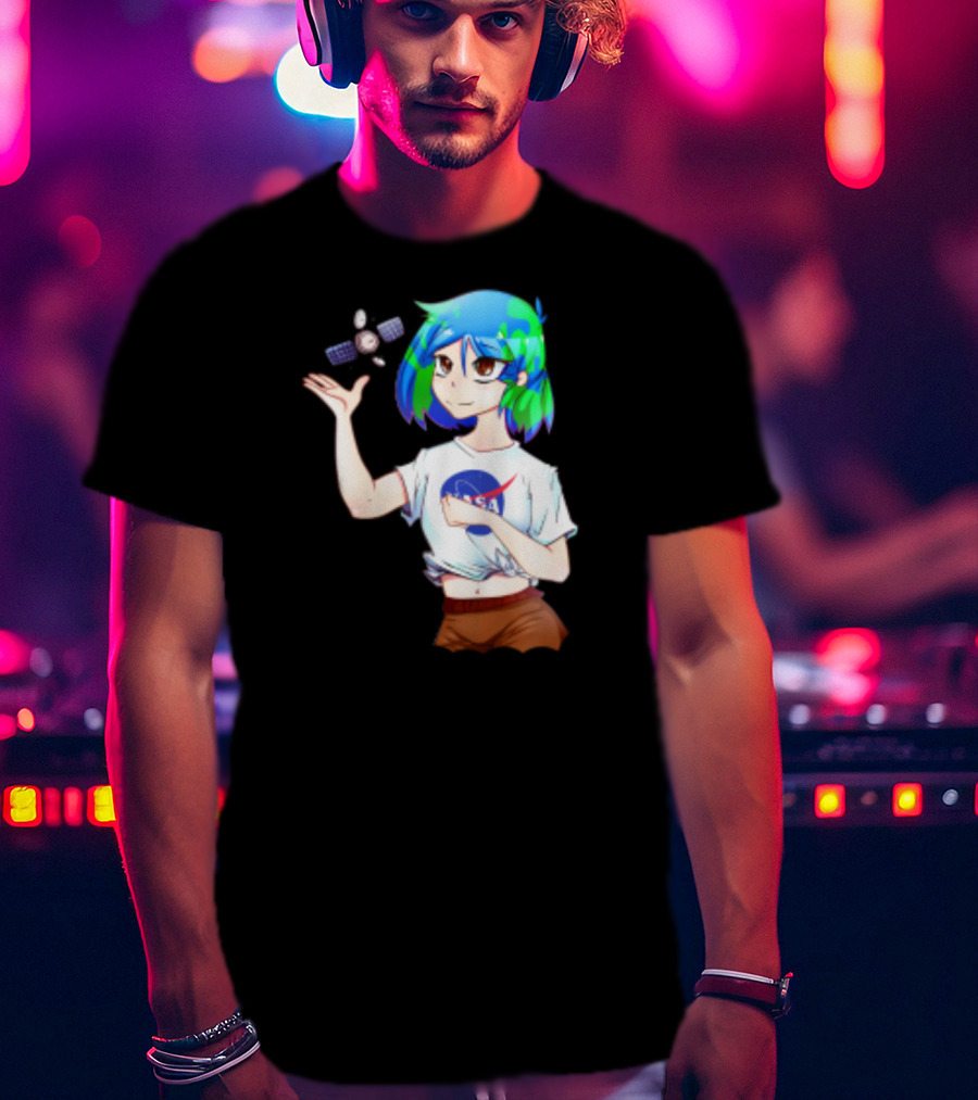Nasa Back To School Anime Character Featuring Earth Girl And Satellite T-Shirt