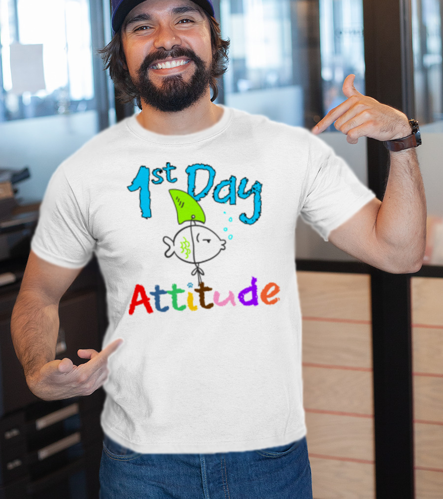 1st Day Attitude With Cartoon Fish T-Shirt