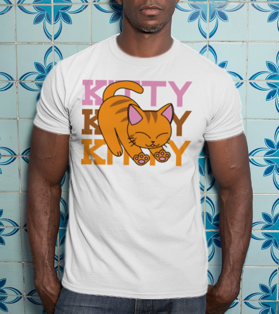 Kitty Kitty Playful Ginger Cat Illustration With Pastel Text T-Shirt