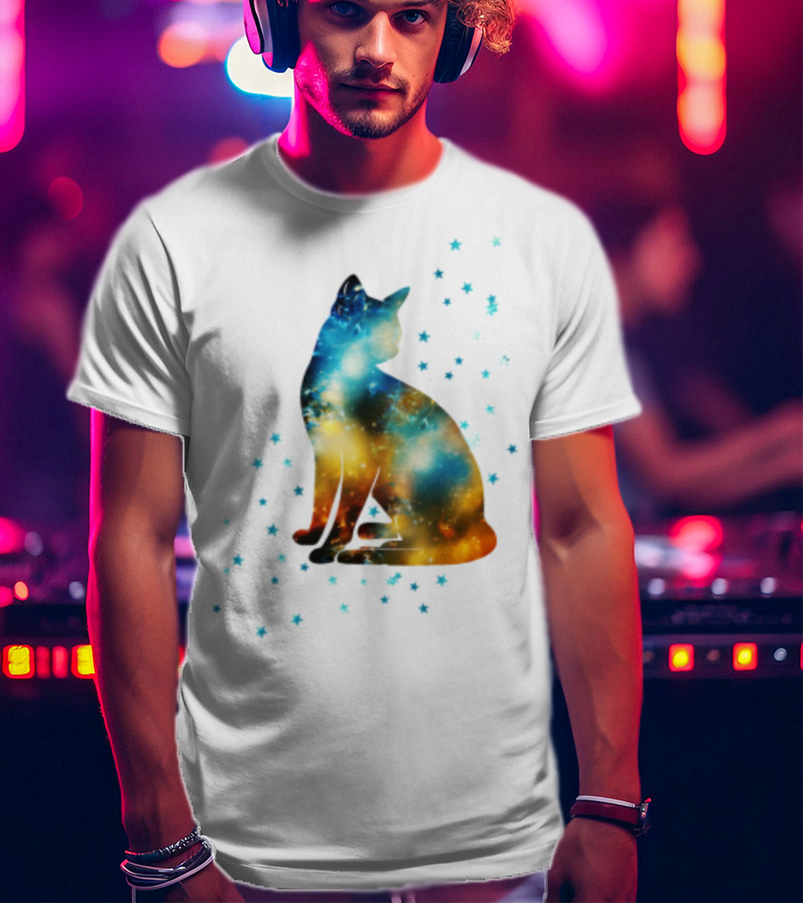 Galaxy Kitty Celestial Cat With Cosmic Stars T-Shirt