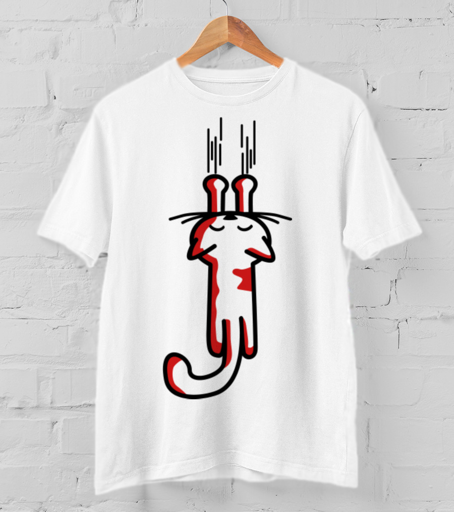 Minimalist Red And White Cartoon Cat With Long Ears Design From 'My Kitty Cats T-Shirt