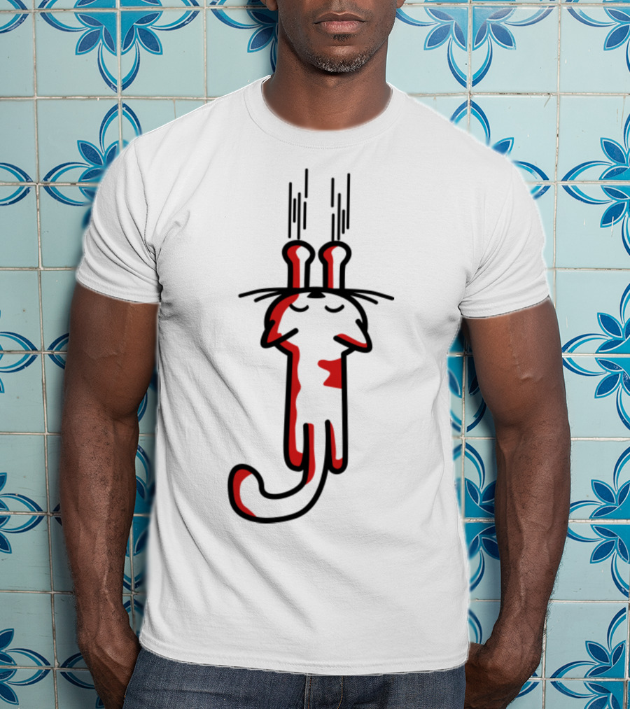 Minimalist Red And White Cartoon Cat With Long Ears Design From 'My Kitty Cats T-Shirt