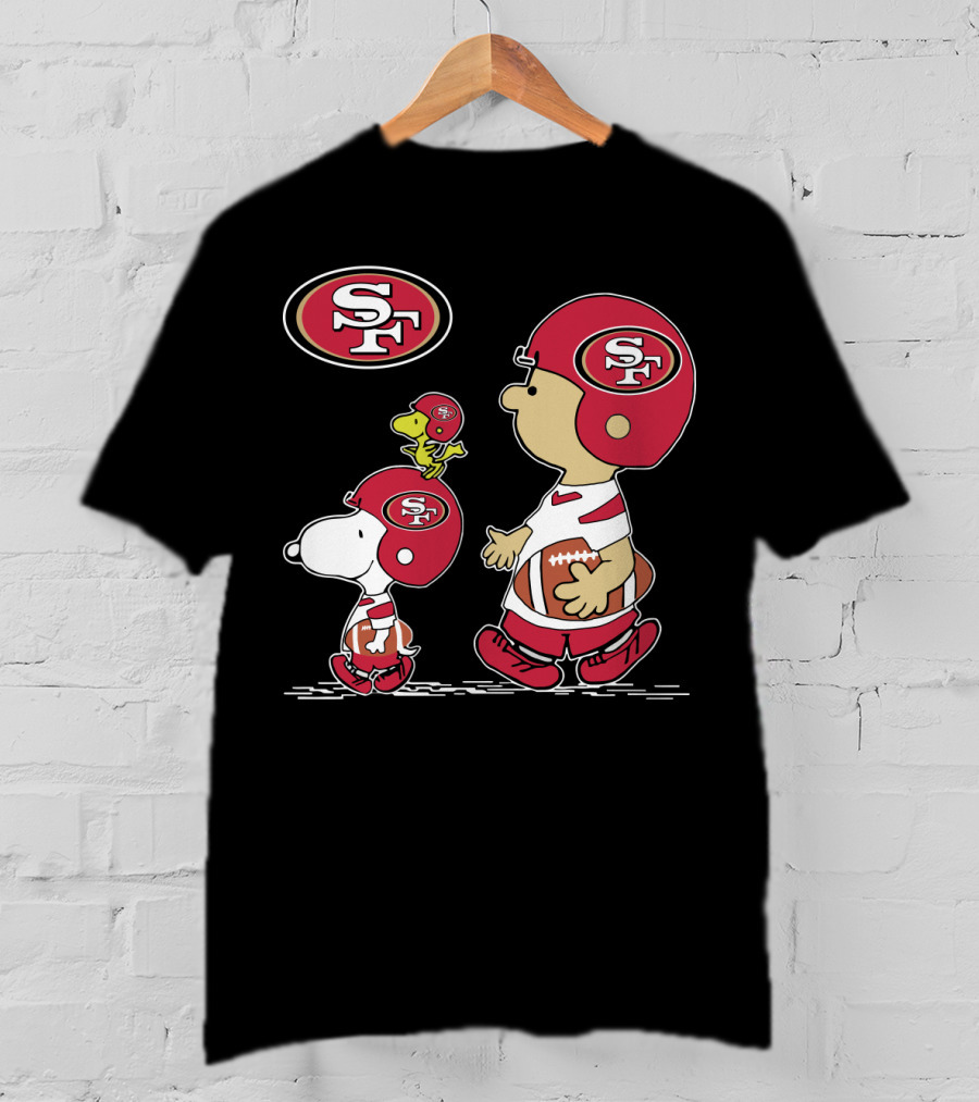 Christmas Peanuts Cute Football San Francisco 49ers Snoopy Woodstock Helmet Charlie Brown T-Shirt