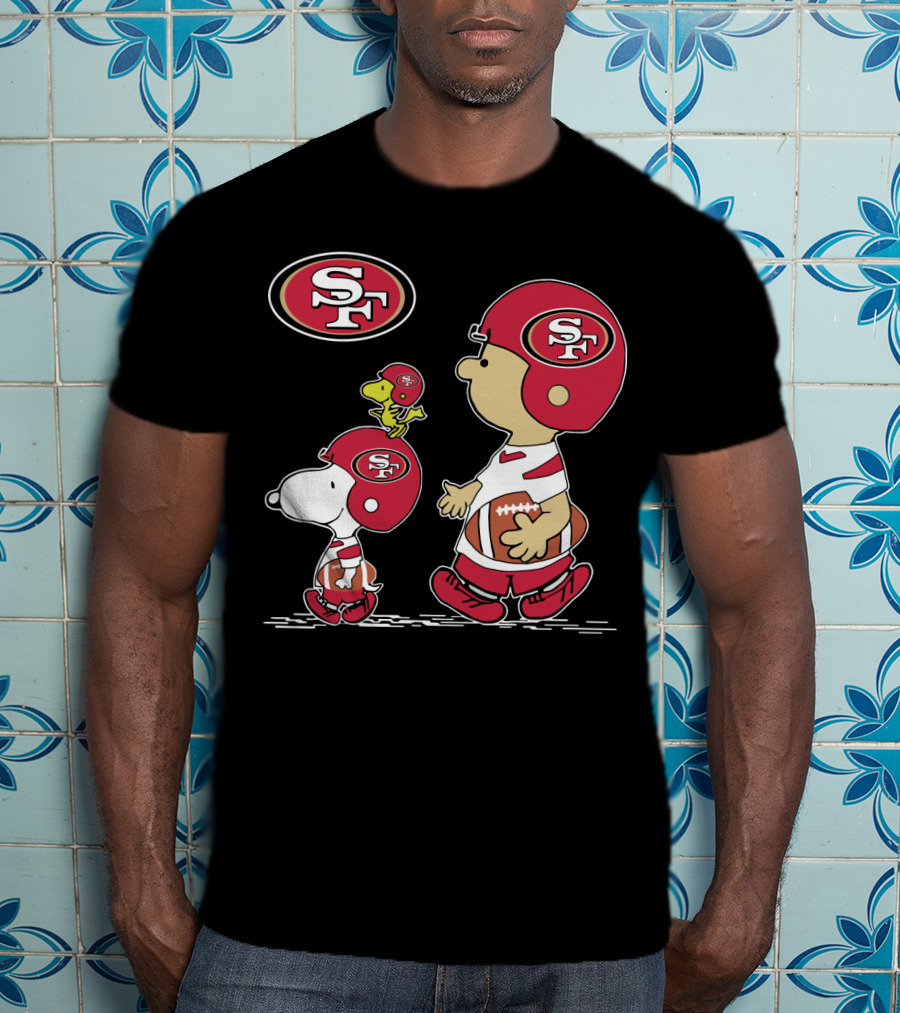 Christmas Peanuts Cute Football San Francisco 49ers Snoopy Woodstock Helmet Charlie Brown T-Shirt