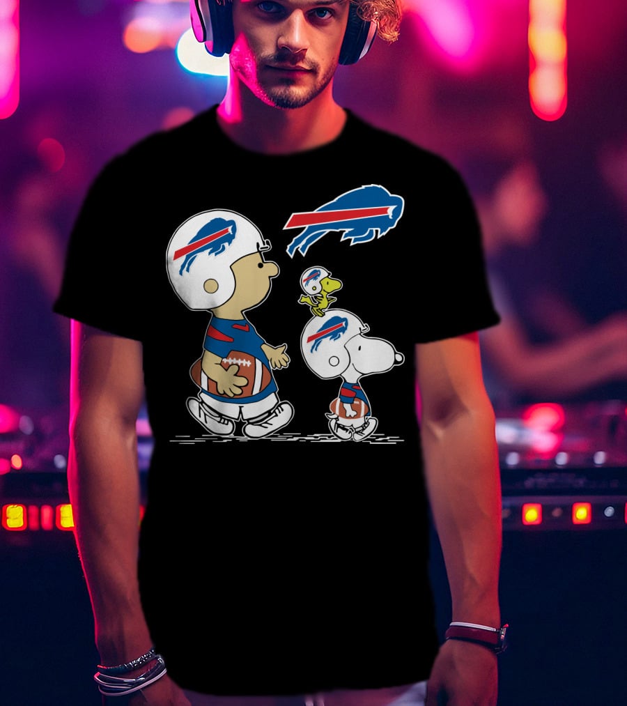 Buffalo Bills Christmas Peanuts Characters Football Helmets T-Shirt