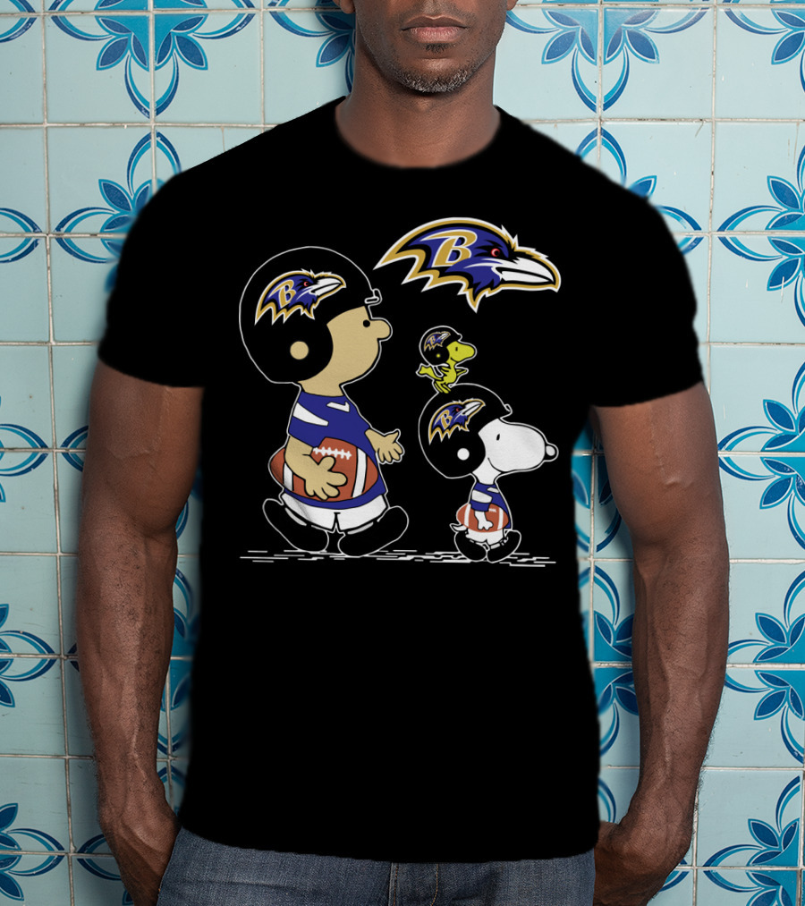 Baltimore Ravens Peanuts Christmas Football Characters T-Shirt