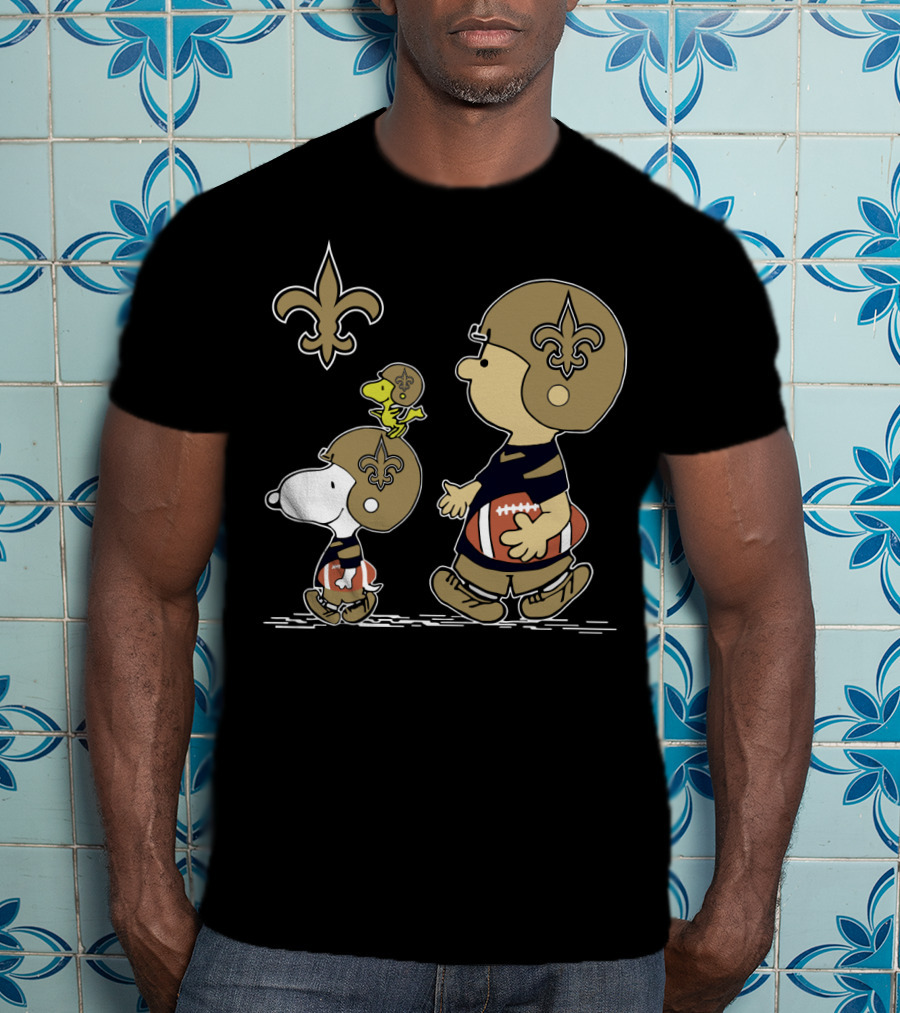Christmas Peanuts Cute Football Saints Snoopy And Woodstock In Helmets T-Shirt