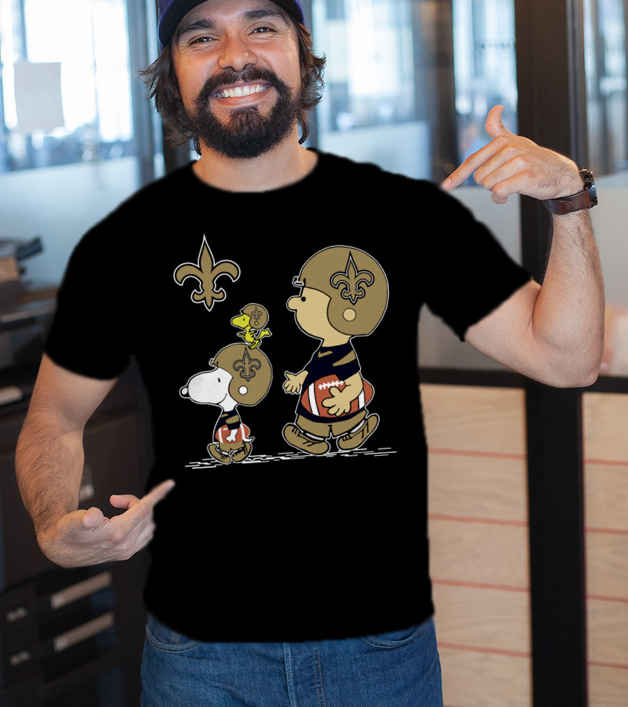 Christmas Peanuts Cute Football Saints Snoopy And Woodstock In Helmets T-Shirt