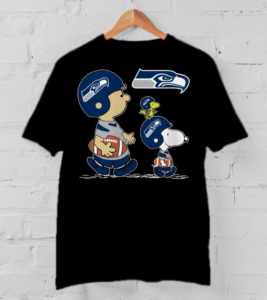 Christmas Peanuts Cute Football Seahawks Snoopy Woodstock T-Shirt