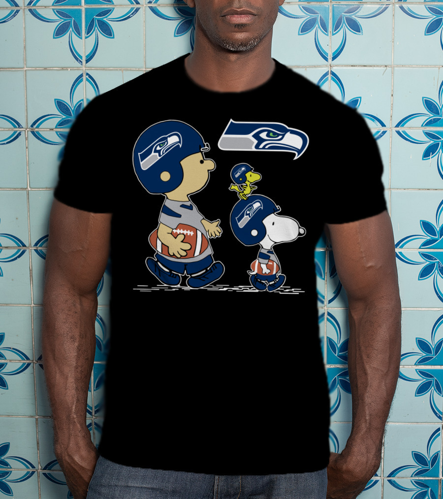 Christmas Peanuts Cute Football Seahawks Snoopy Woodstock T-Shirt