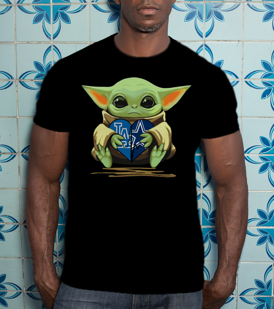 Baby Yoda Holding La Dodgers Dallas Cowboys Heart T-Shirt