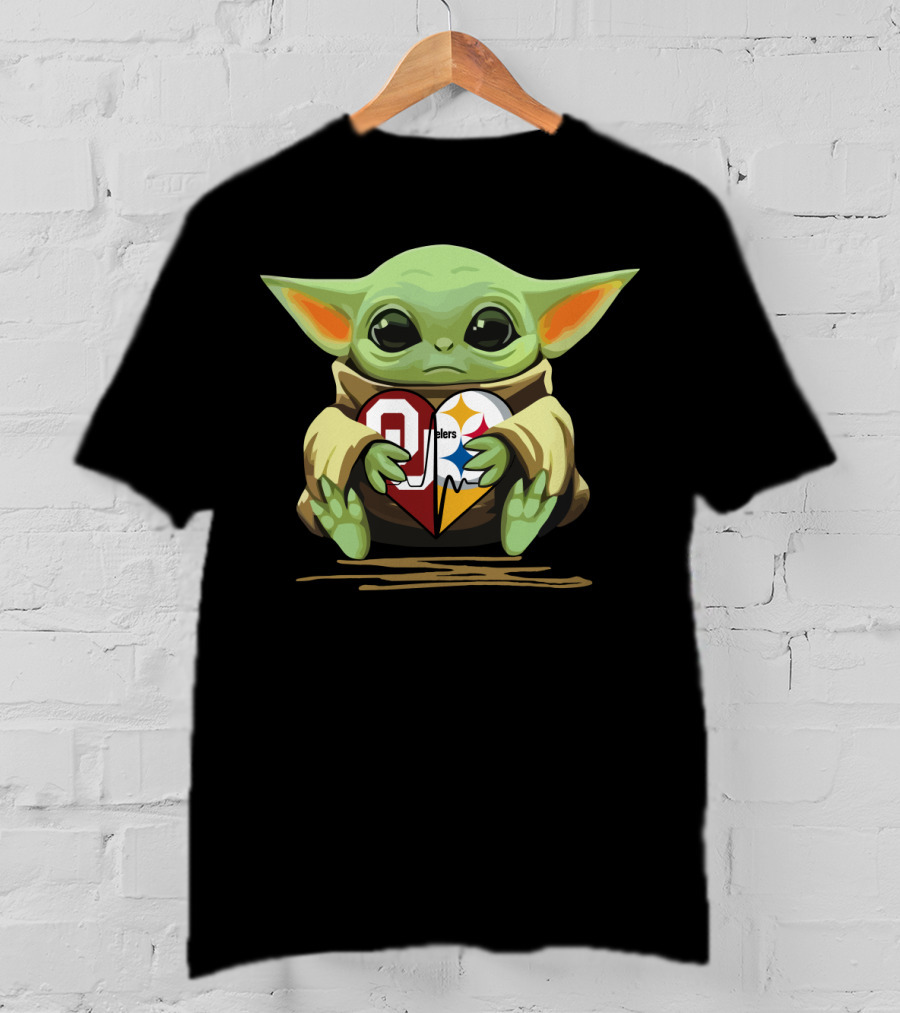 Baby Yoda Steelers Sooners Heart T-Shirt