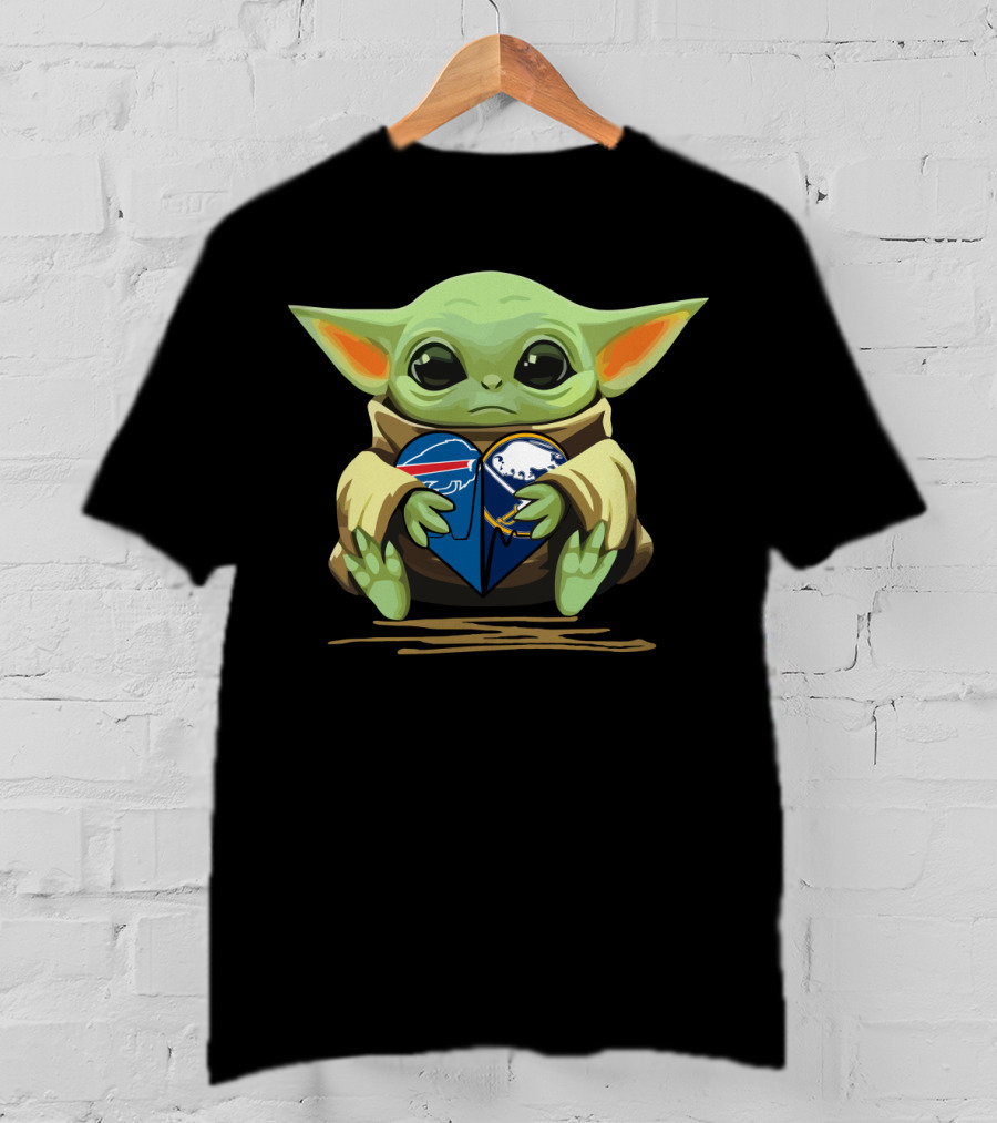 Baby Yoda Holding Buffalo Bills Sabres T-Shirt