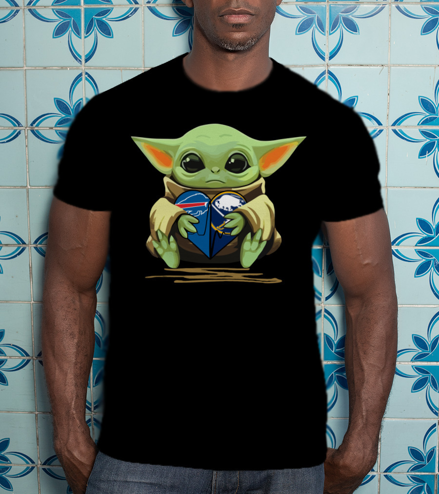 Baby Yoda Holding Buffalo Bills Sabres T-Shirt