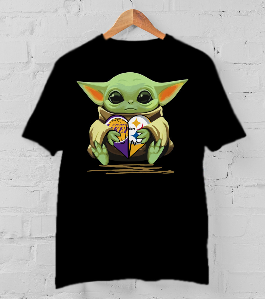 Baby Yoda Los Angeles Lakers Steelers Football Basketball T-Shirt
