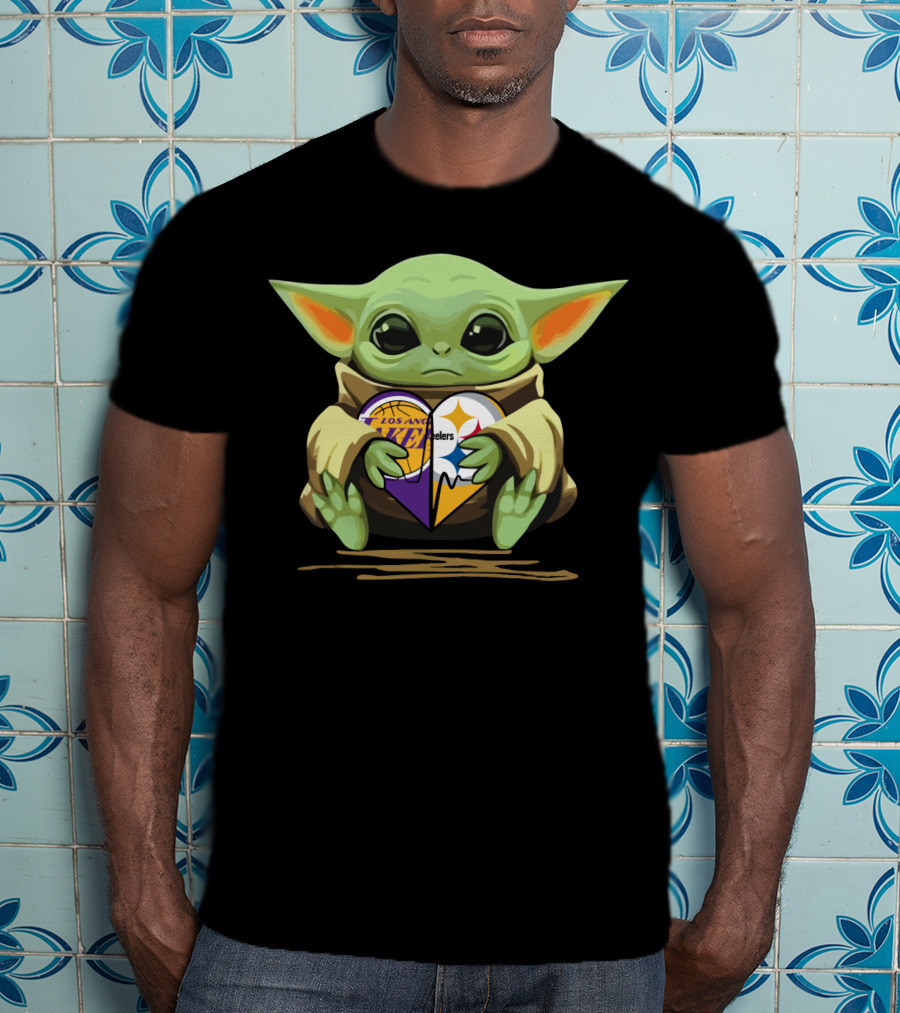 Baby Yoda Los Angeles Lakers Steelers Football Basketball T-Shirt
