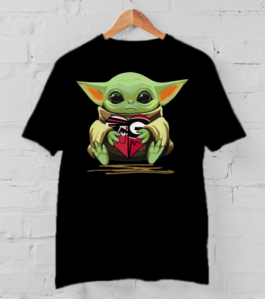 Baby Yoda Heart Atlanta Falcons Georgia Bulldogs T-Shirt