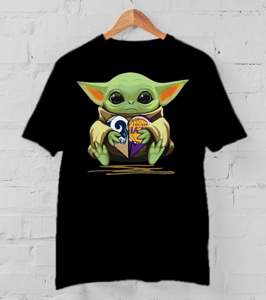 Baby Yoda Los Angeles Rams Lakers Heart T-Shirt