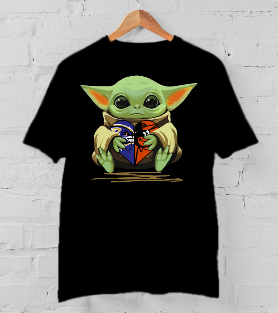 Baby Yoda Heart Baltimore Ravens Orioles Love T-Shirt