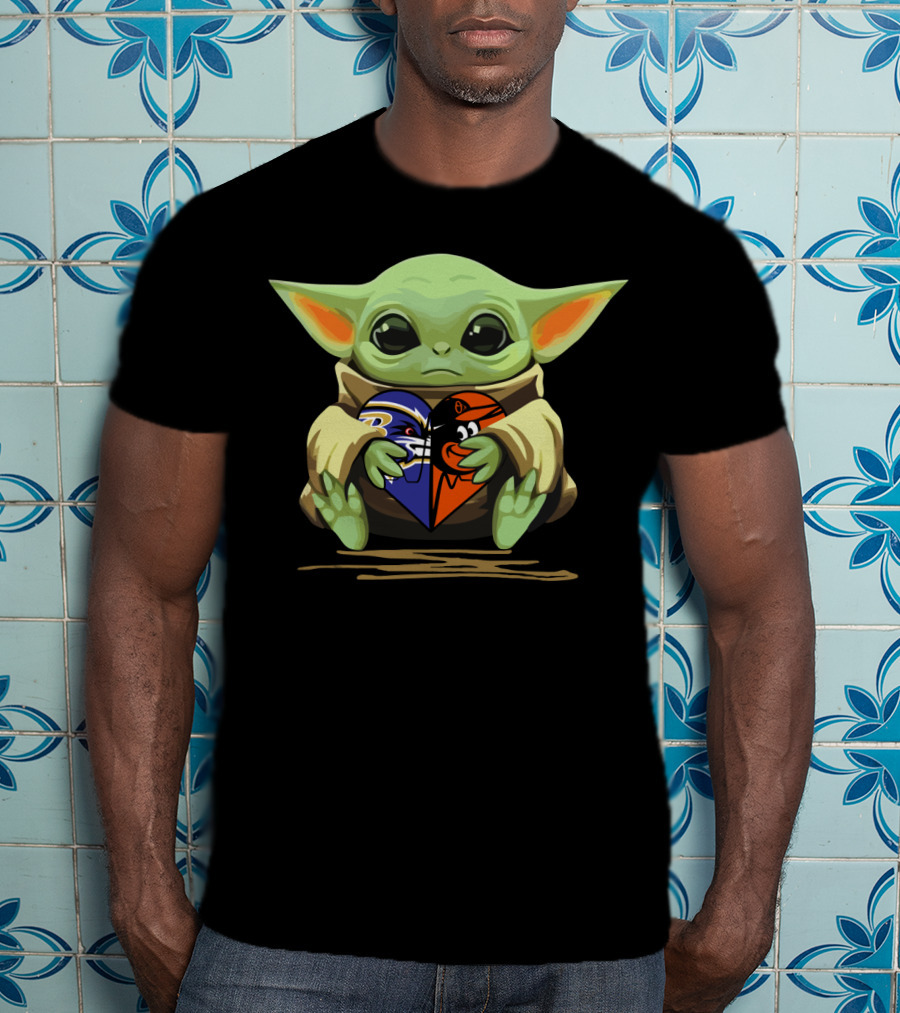Baby Yoda Heart Baltimore Ravens Orioles Love T-Shirt