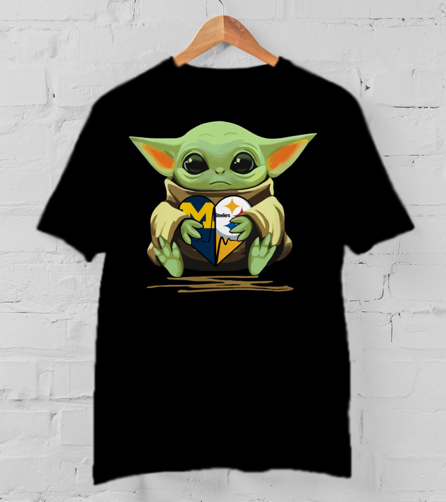 Baby Yoda Heart Steelers Wolverines Love T-Shirt