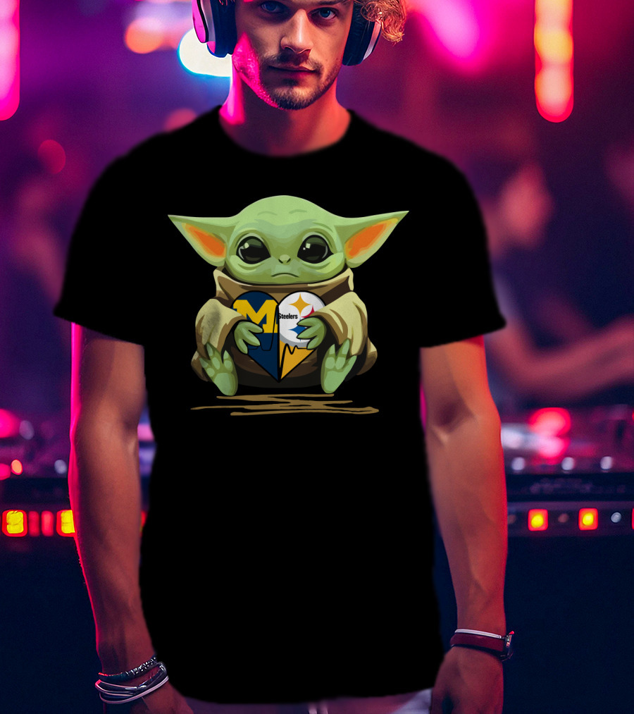 Baby Yoda Heart Steelers Wolverines Love T-Shirt