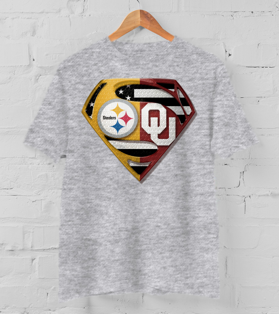 Steelers Ou Superman Logo With Stars And Stripes T-Shirt