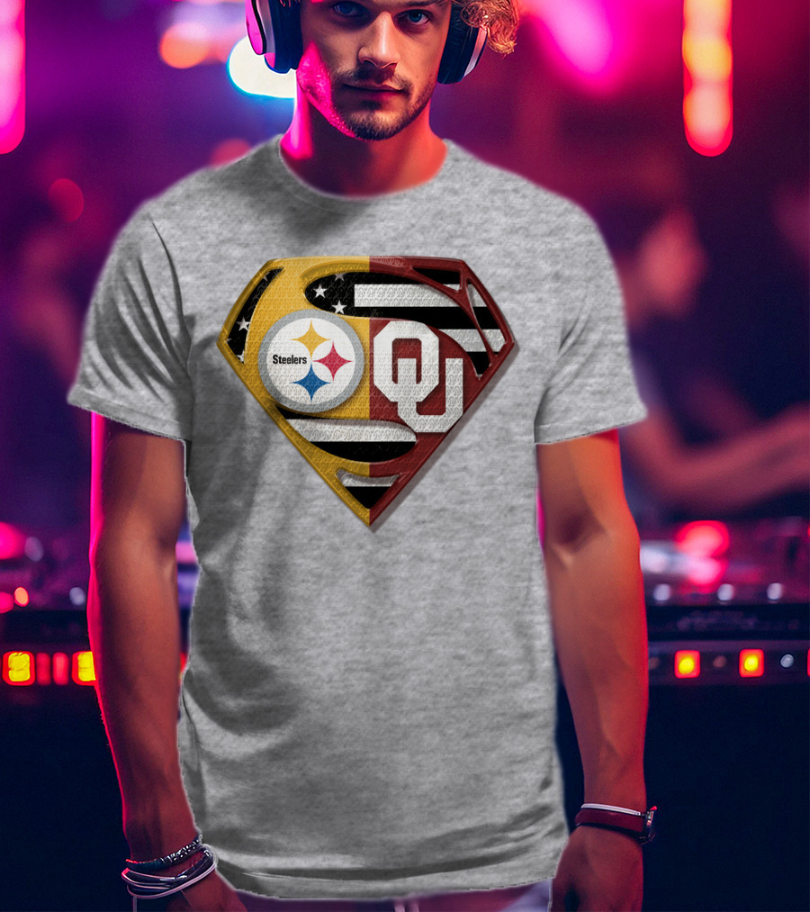 Steelers Ou Superman Logo With Stars And Stripes T-Shirt