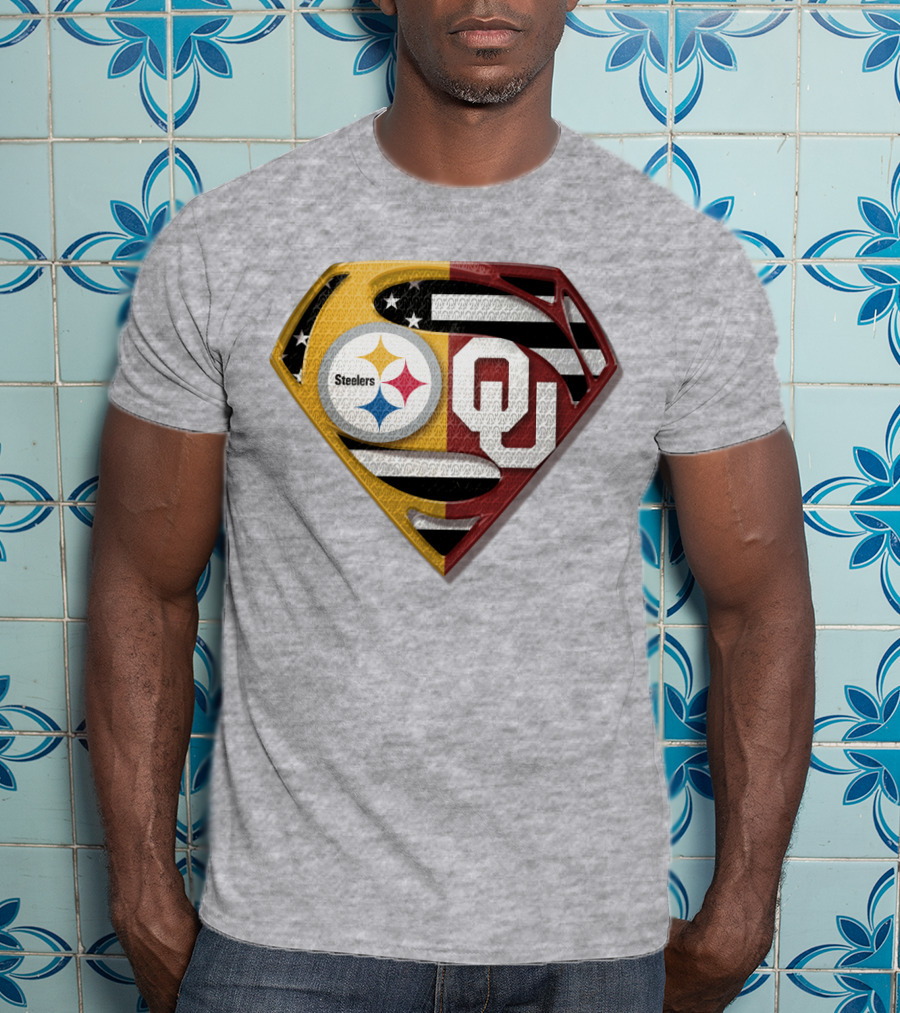 Steelers Ou Superman Logo With Stars And Stripes T-Shirt