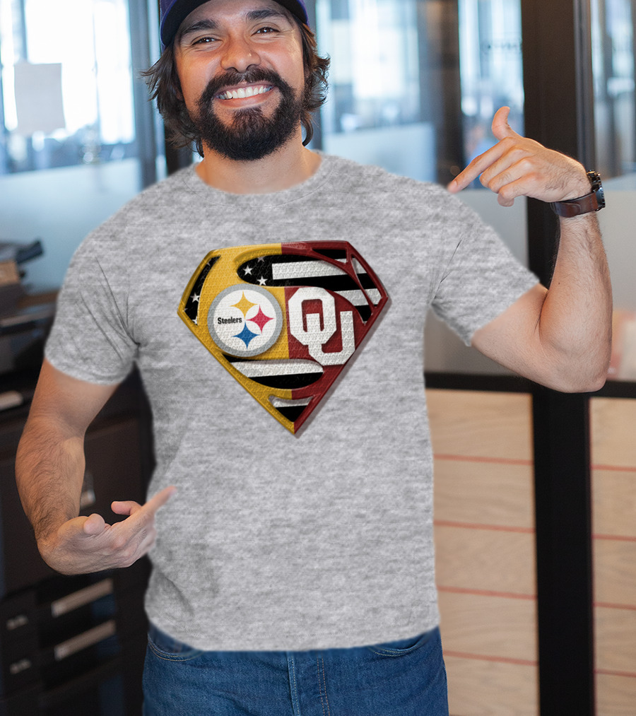 Steelers Ou Superman Logo With Stars And Stripes T-Shirt