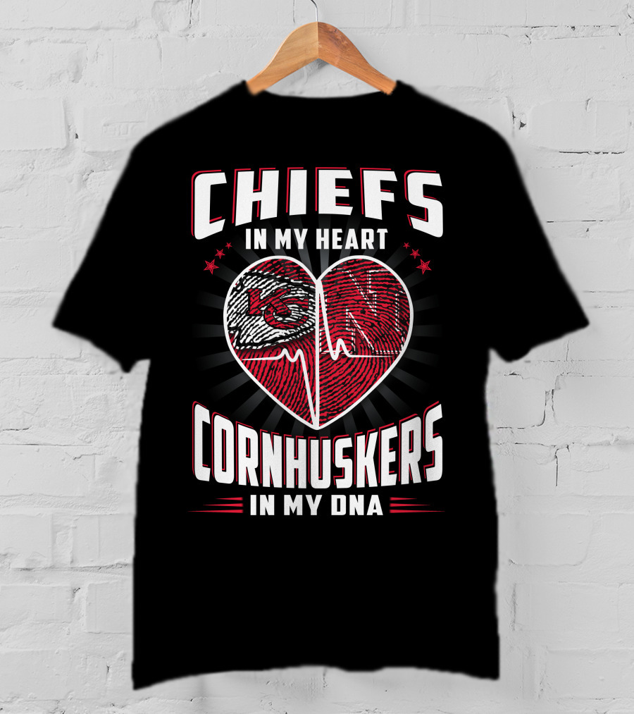 Chiefs In My Heart Cornhuskers Dna Fingerprint Heartbeat T-Shirt