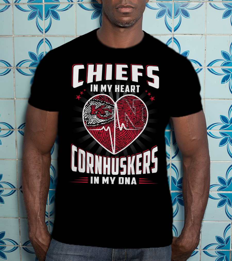 Chiefs In My Heart Cornhuskers Dna Fingerprint Heartbeat T-Shirt