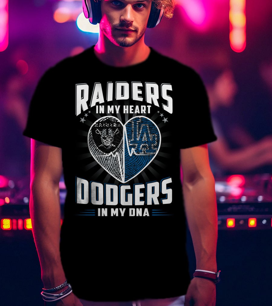 Raiders IN My Heart Dodgers IN My Dna Heartbeat T-Shirt