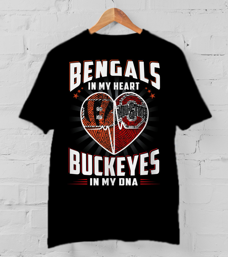 Bengals In My Heart Buckeyes In My Dna Heartbeat Logo Combination T-Shirt
