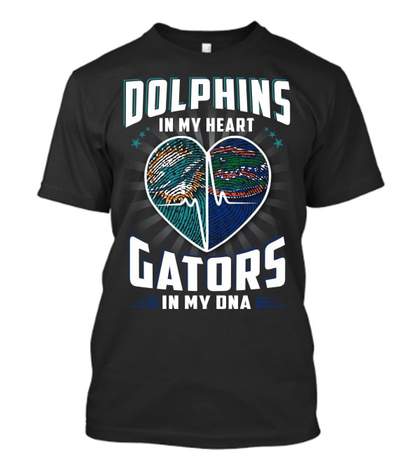 Dolphins In My Heart Gators In My Dna Heartbeat Football Influence T-Shirt