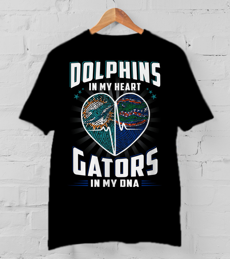 Dolphins In My Heart Gators In My Dna Heartbeat Football Influence T-Shirt