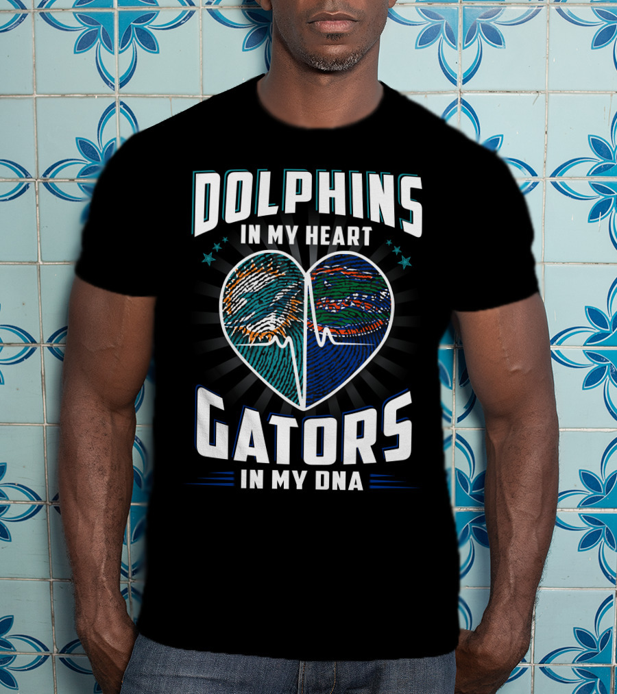 Dolphins In My Heart Gators In My Dna Heartbeat Football Influence T-Shirt