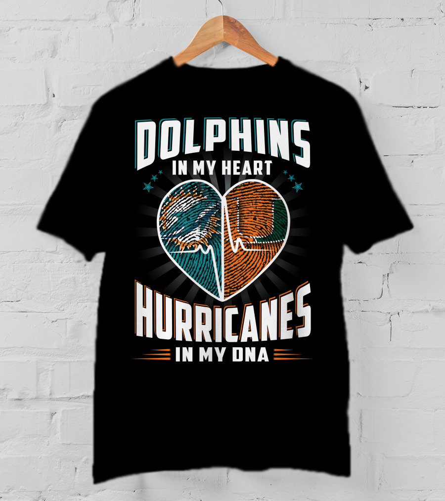 Dolphins In My Heart Hurricanes In My Dna Fingerprint Heart Ekg Stars T-Shirt