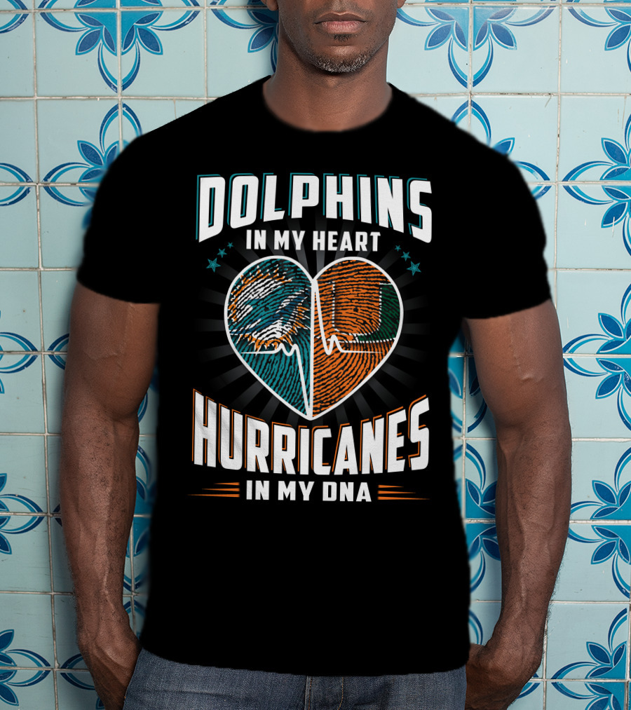 Dolphins In My Heart Hurricanes In My Dna Fingerprint Heart Ekg Stars T-Shirt