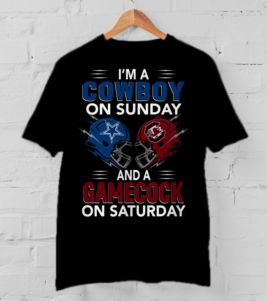 I'm A Cowboy On Sunday And A Gamecock On Saturday Football Helmets Showdown T-Shirt