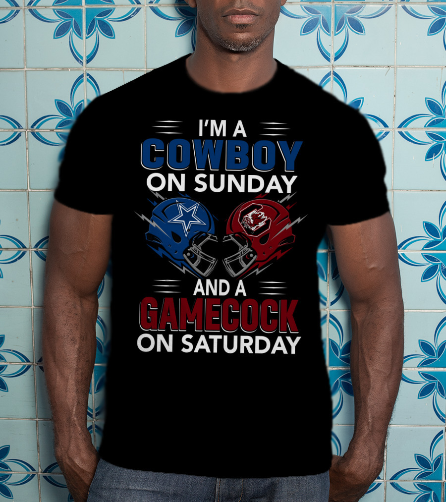 I'm A Cowboy On Sunday And A Gamecock On Saturday Football Helmets Showdown T-Shirt
