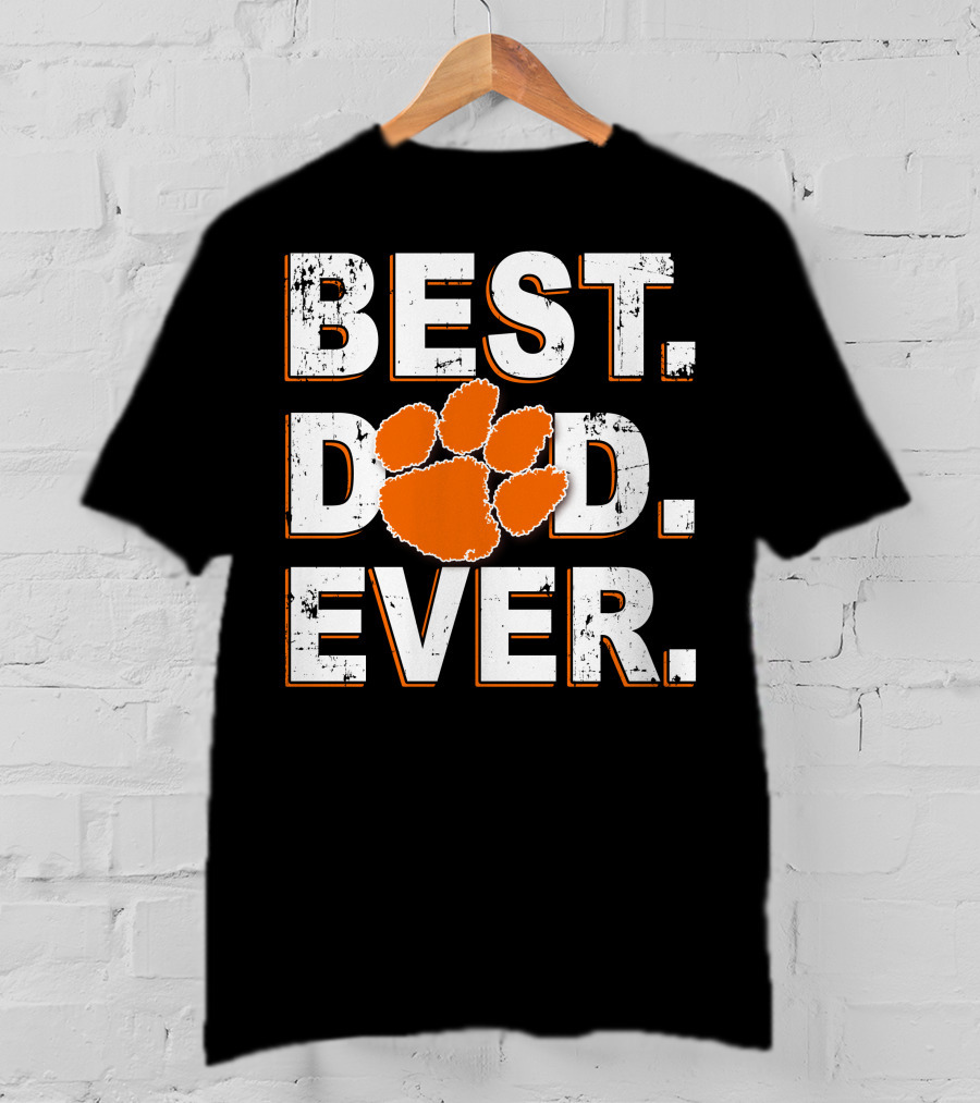 Best Dad Ever Orange Paw Print T-Shirt