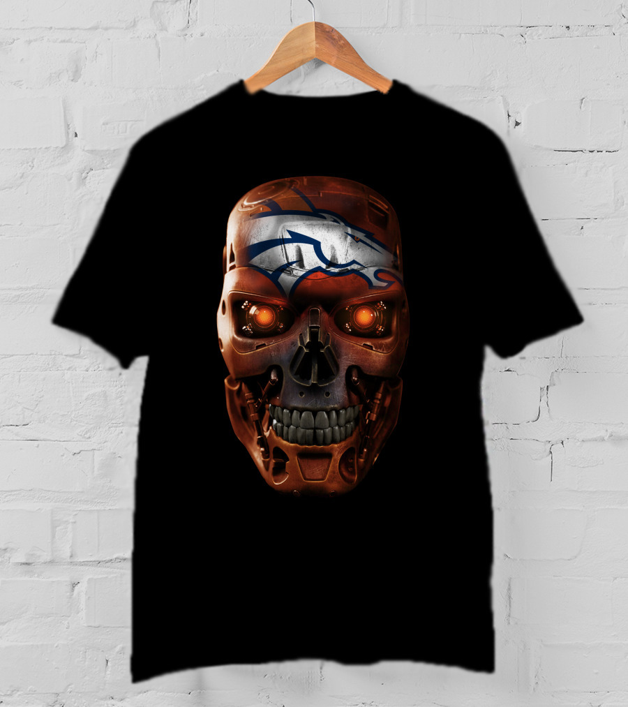 Skull With Broncos Logo Style T-Shirt