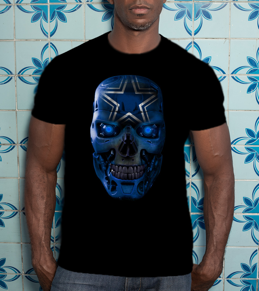 Skull - Cowboys Star Robotic Blue Face T-Shirt
